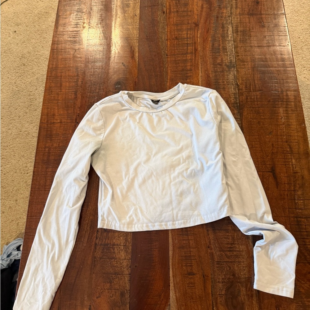 SHEIN Light Blue Long Sleeve Cropped Top